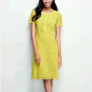 Lands' End Floral Yellow crochet Lace Dress Size 6